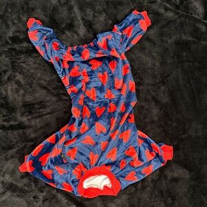 Heart Patterned Dog Onesie - Blue and Red